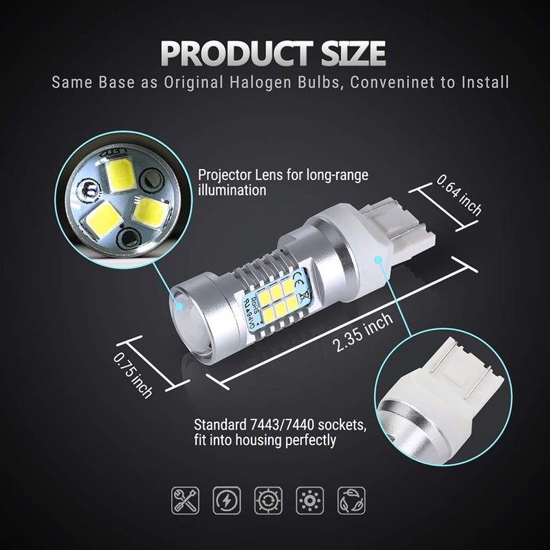 Antline Extremely Bright 7443 7440 T20 7441 992 W21W 21-SMD 2835 Chipsets 1260 Lumens LED Bulb Replacement White for Car Backup Reverse Brake Tail Turn Signal Lights Bulbs DRL (Pack of 4) - Image 5